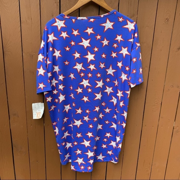 LulaRoe | NWT Size XS Blue with White Stars and Red Outline Irma Tunic - Picture 5 of 8